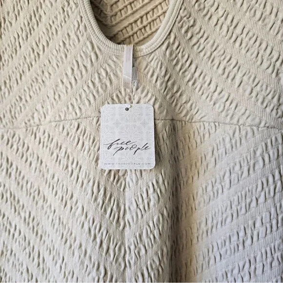 NWT Free People Textured Cottage Knit Midi Dress Neutral Ivory Open Back M/L - Picture 10 of 16